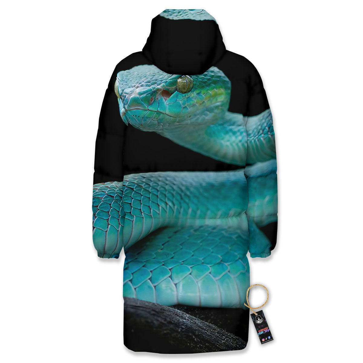 Snake Turquoise Print Long Down Jacket-grizzshop