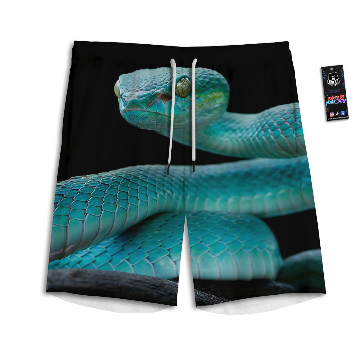 Snake Turquoise Print Men's Athletic Shorts
