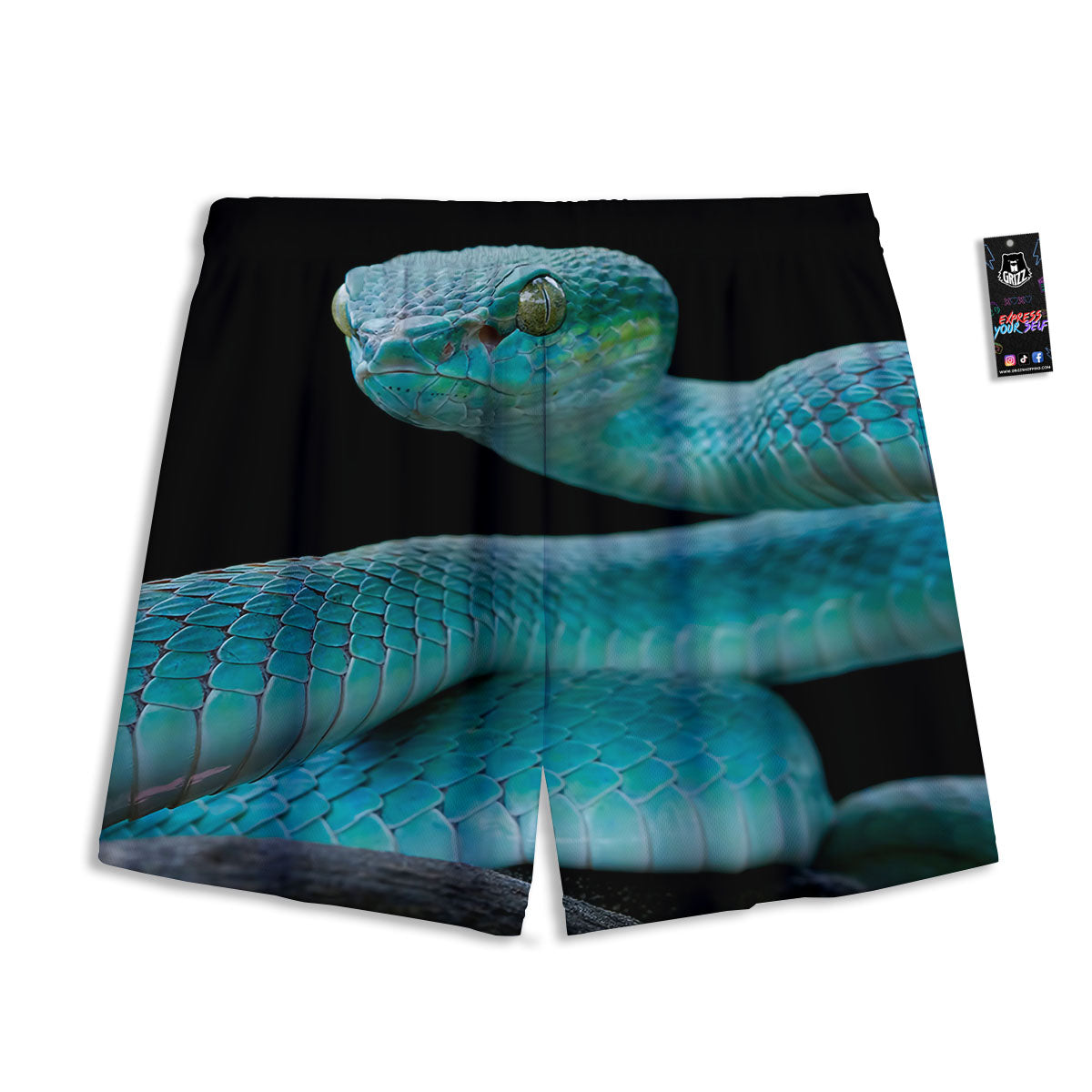 Snake Turquoise Print Mesh Shorts