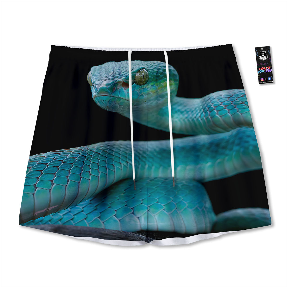 Snake Turquoise Print Mesh Shorts