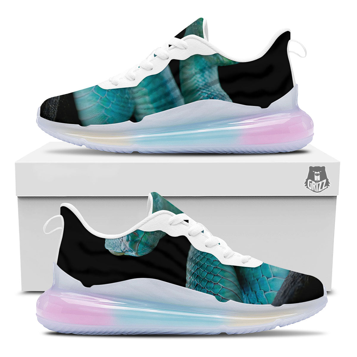 Snake Turquoise Print Running Sneakers-grizzshop