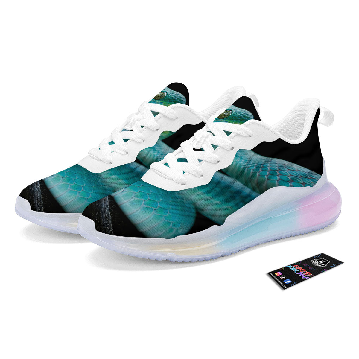 Snake Turquoise Print Running Sneakers-grizzshop