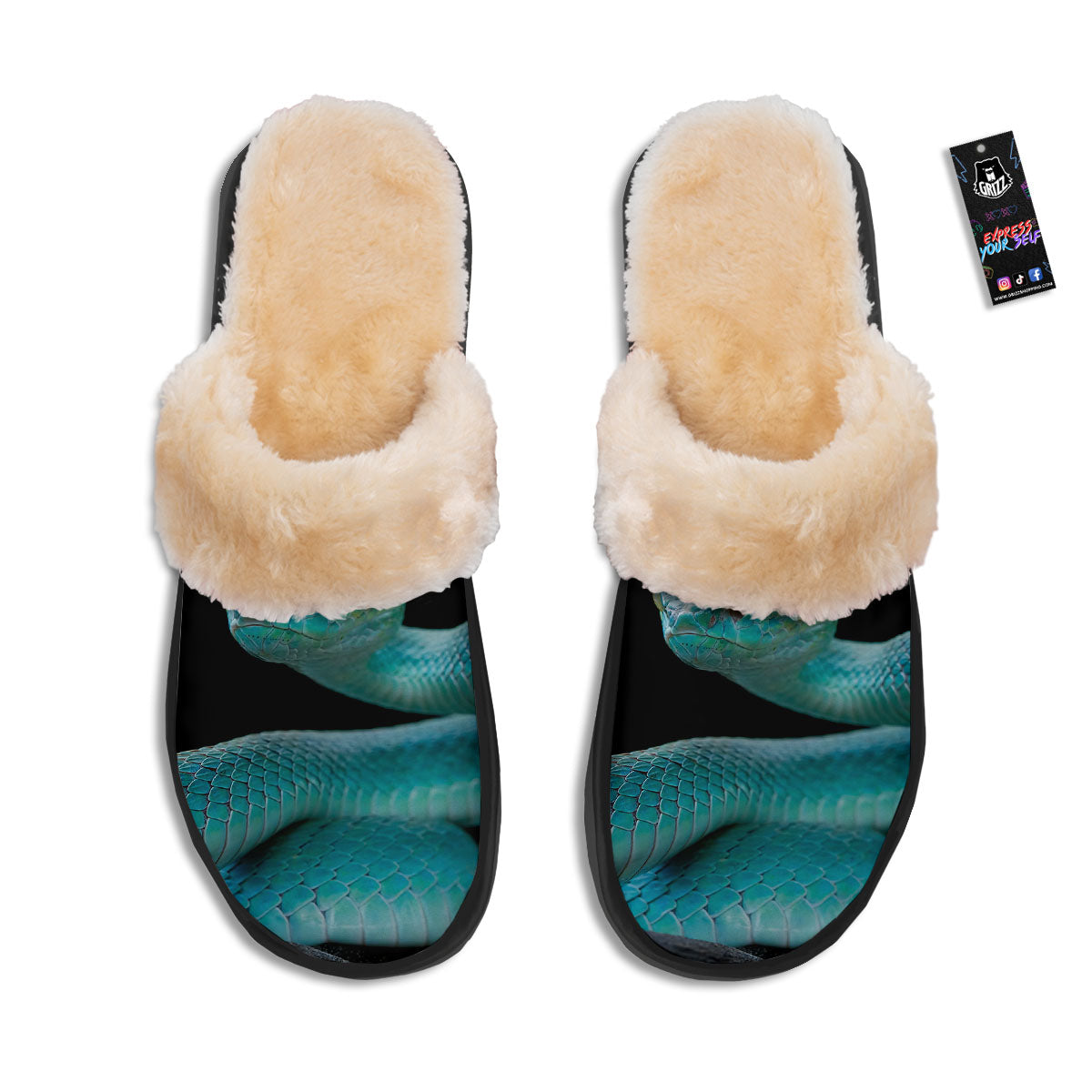 Snake Turquoise Print Slippers-grizzshop
