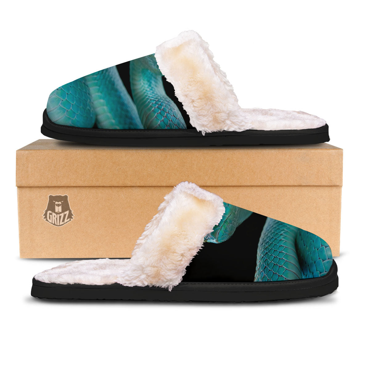 Snake Turquoise Print Slippers-grizzshop