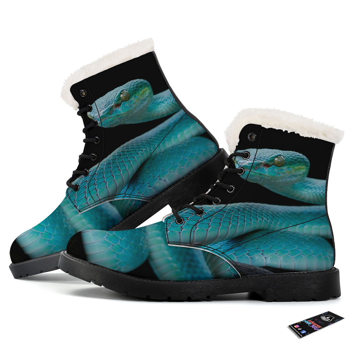 Snake Turquoise Print Winter Boots-grizzshop