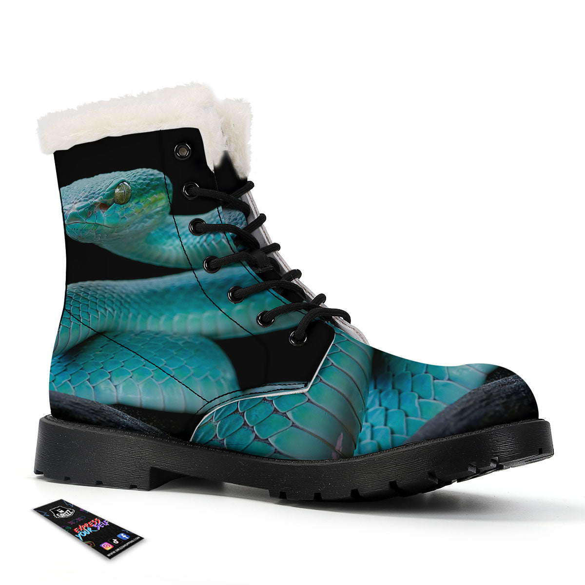 Snake Turquoise Print Winter Boots-grizzshop