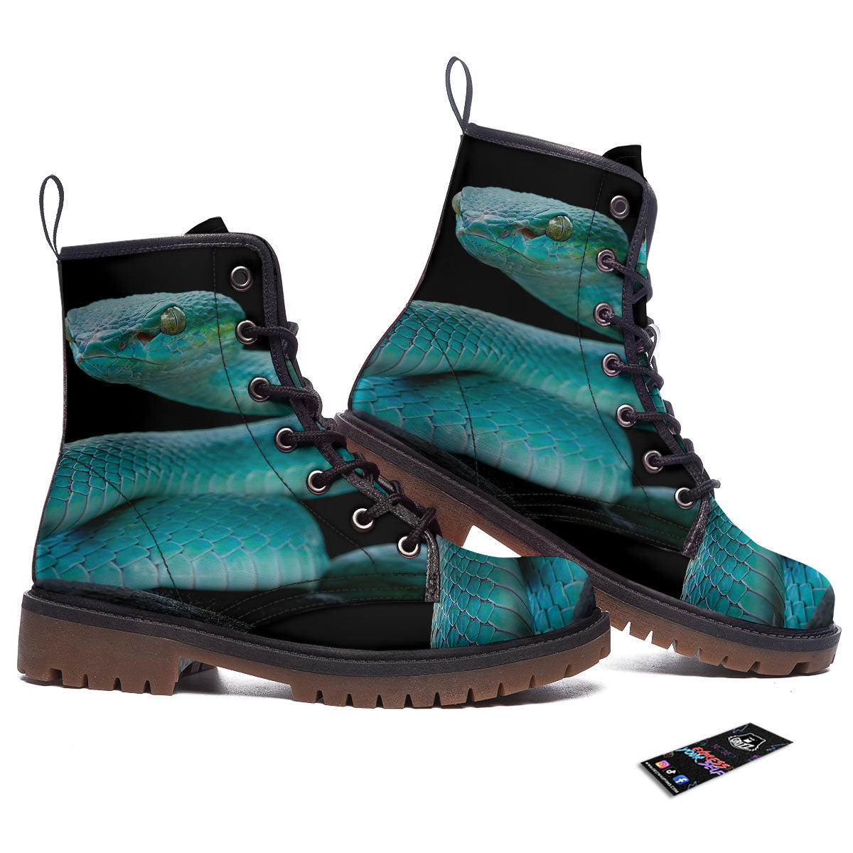Snake Turquoise Print Work Boots-grizzshop