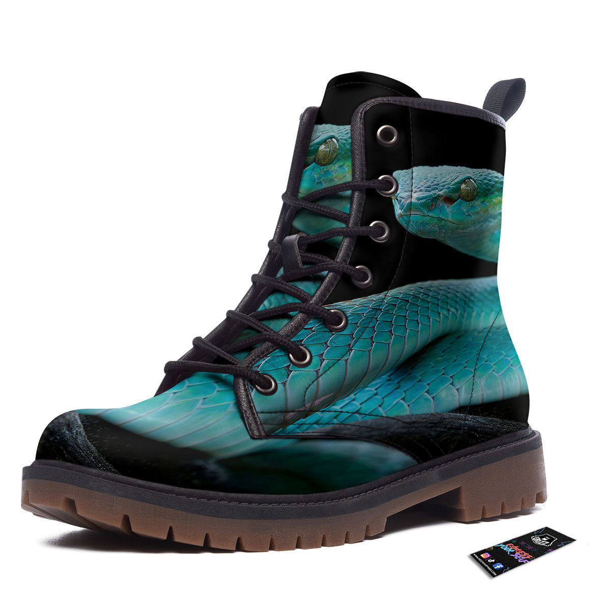 Snake Turquoise Print Work Boots-grizzshop