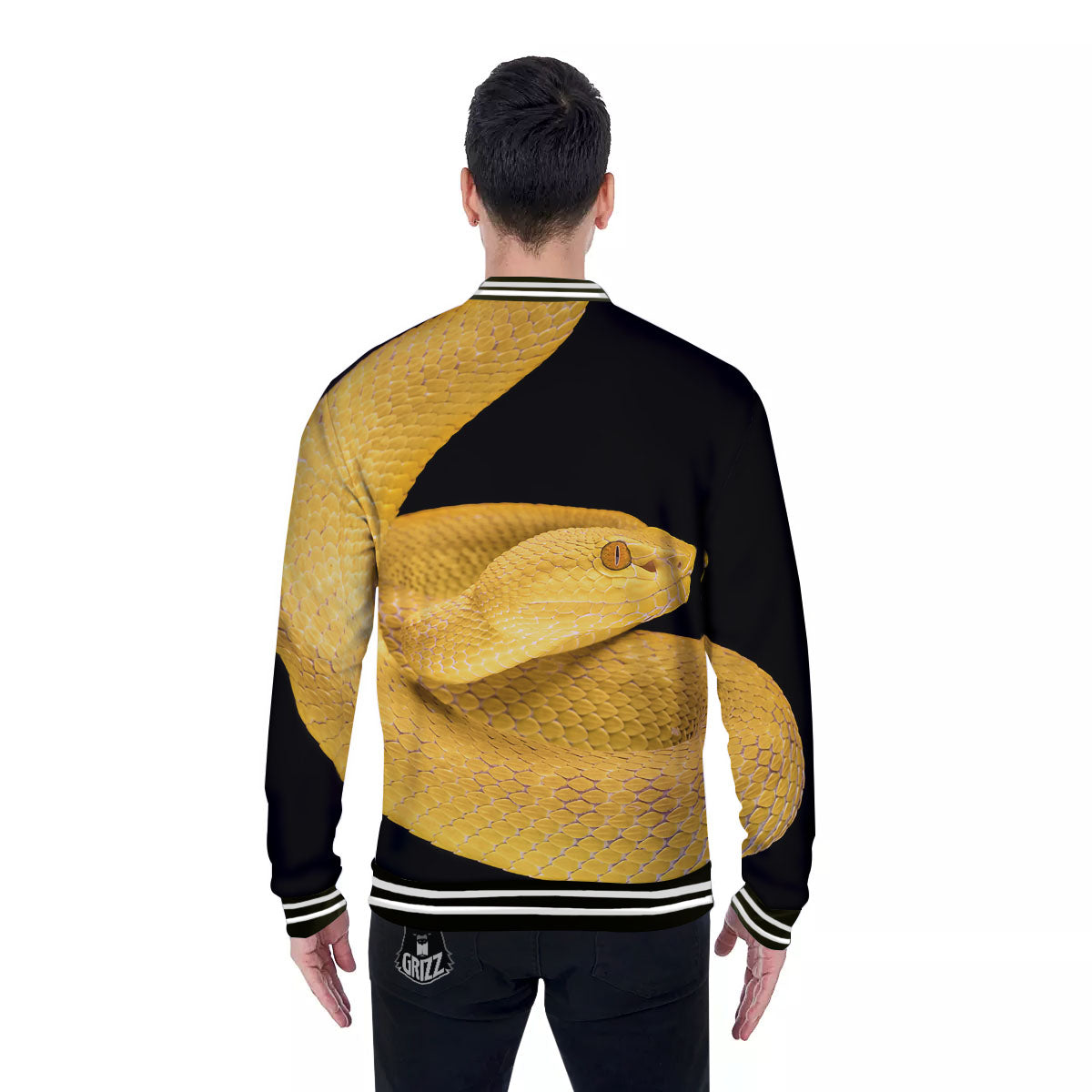 Snake Yellow Print Baseball Jacket-grizzshop