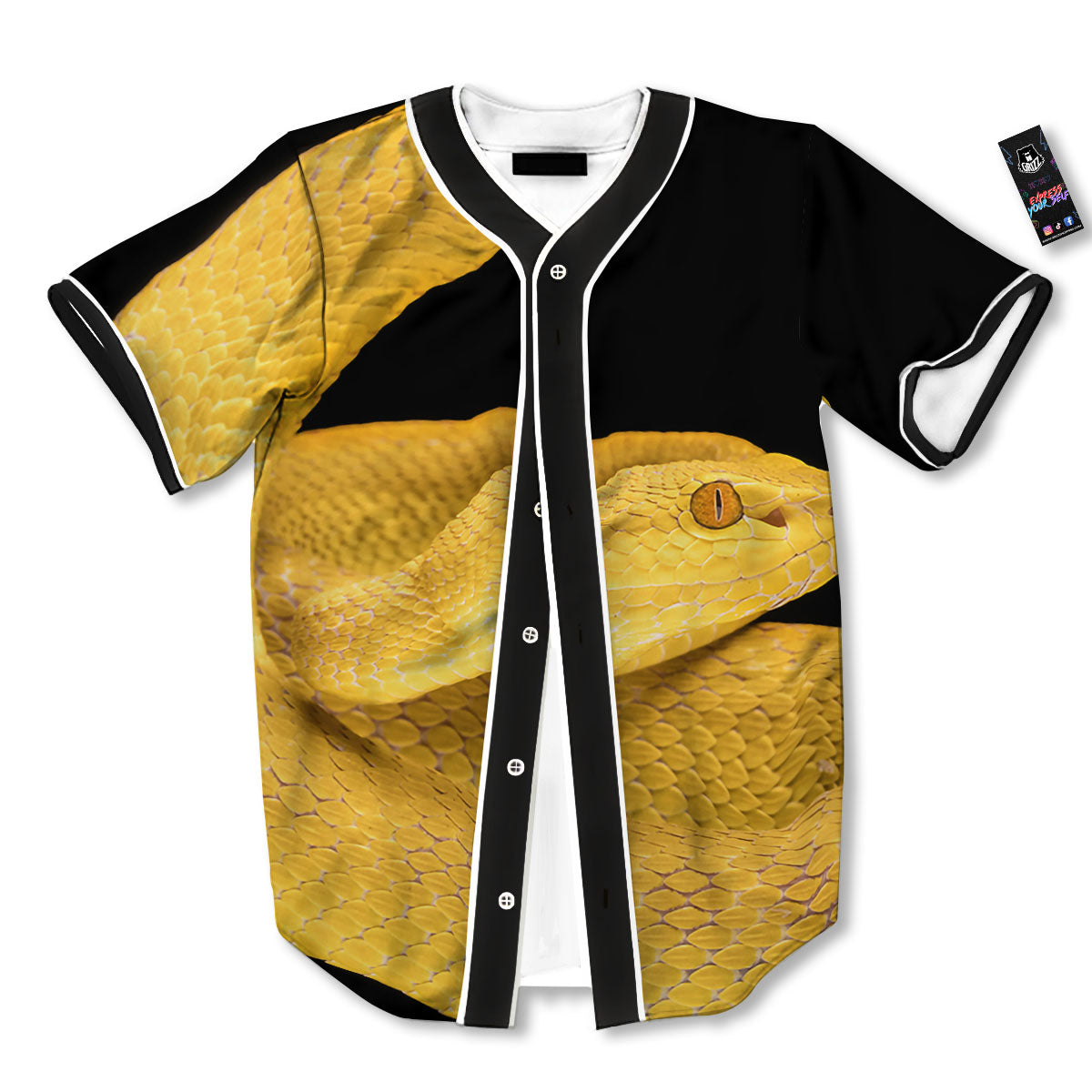 Snake Yellow Print Baseball Jersey-grizzshop