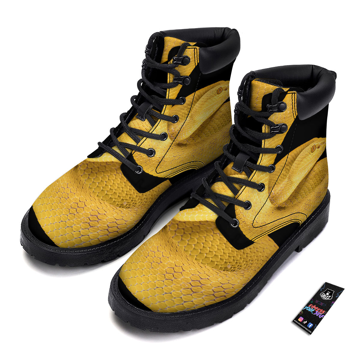 Snake Yellow Print Boots-grizzshop