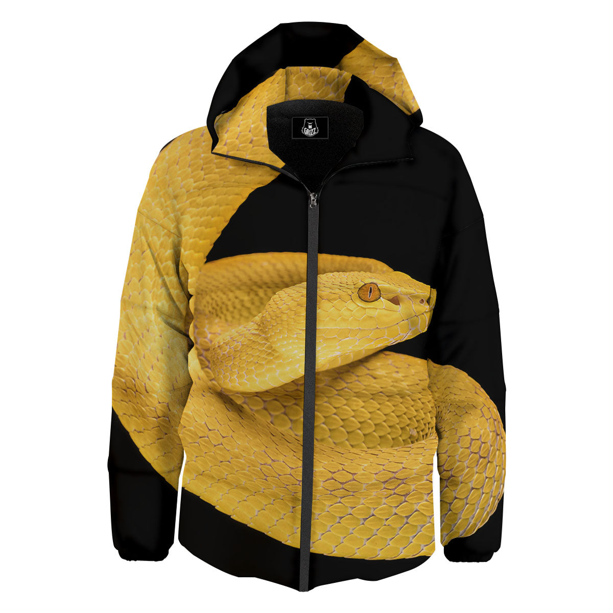 Snake Yellow Print Down Jacket-grizzshop