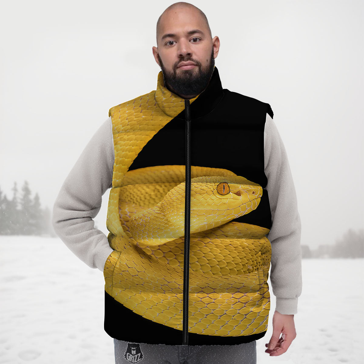 Snake Yellow Print Down Vest