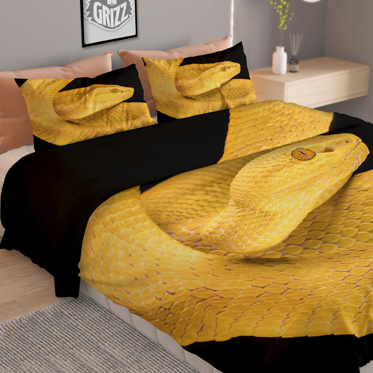 Snake Yellow Print Duvet Cover Bedding Set