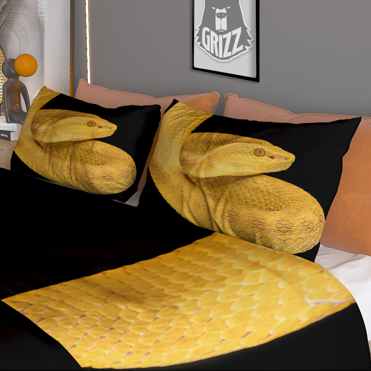 Snake Yellow Print Duvet Cover Bedding Set