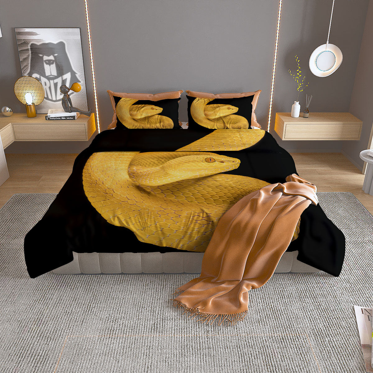 Snake Yellow Print Duvet Cover Bedding Set