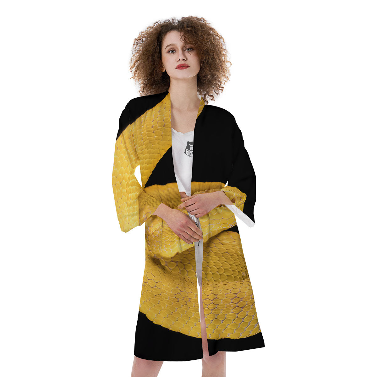 Snake Yellow Print Kimono-grizzshop