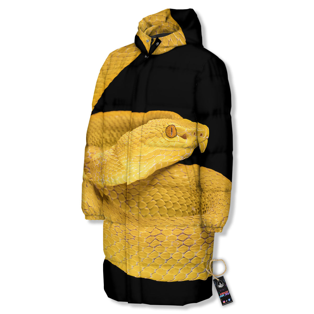 Snake Yellow Print Long Down Jacket-grizzshop