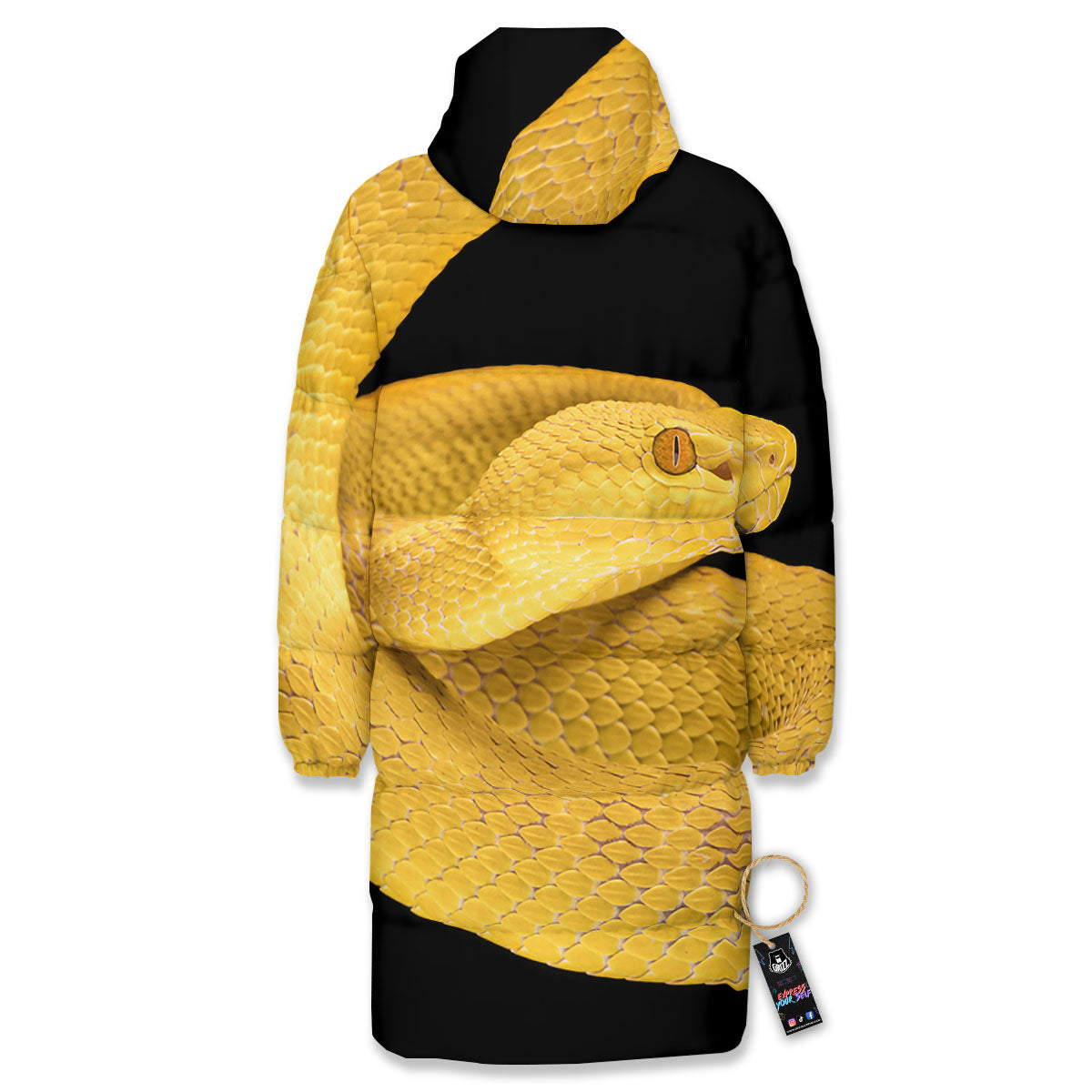 Snake Yellow Print Long Down Jacket-grizzshop