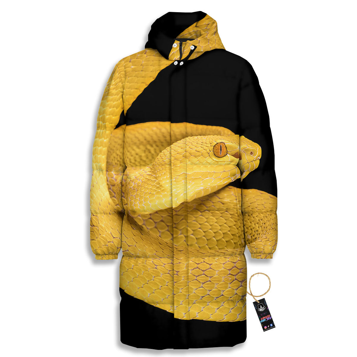 Snake Yellow Print Long Down Jacket-grizzshop