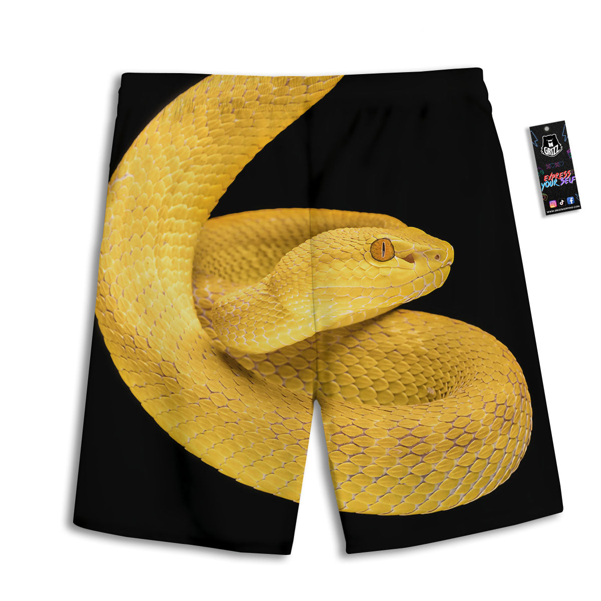 Snake Yellow Print Men's Athletic Shorts