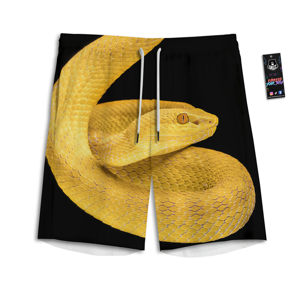 Snake Yellow Print Men's Athletic Shorts