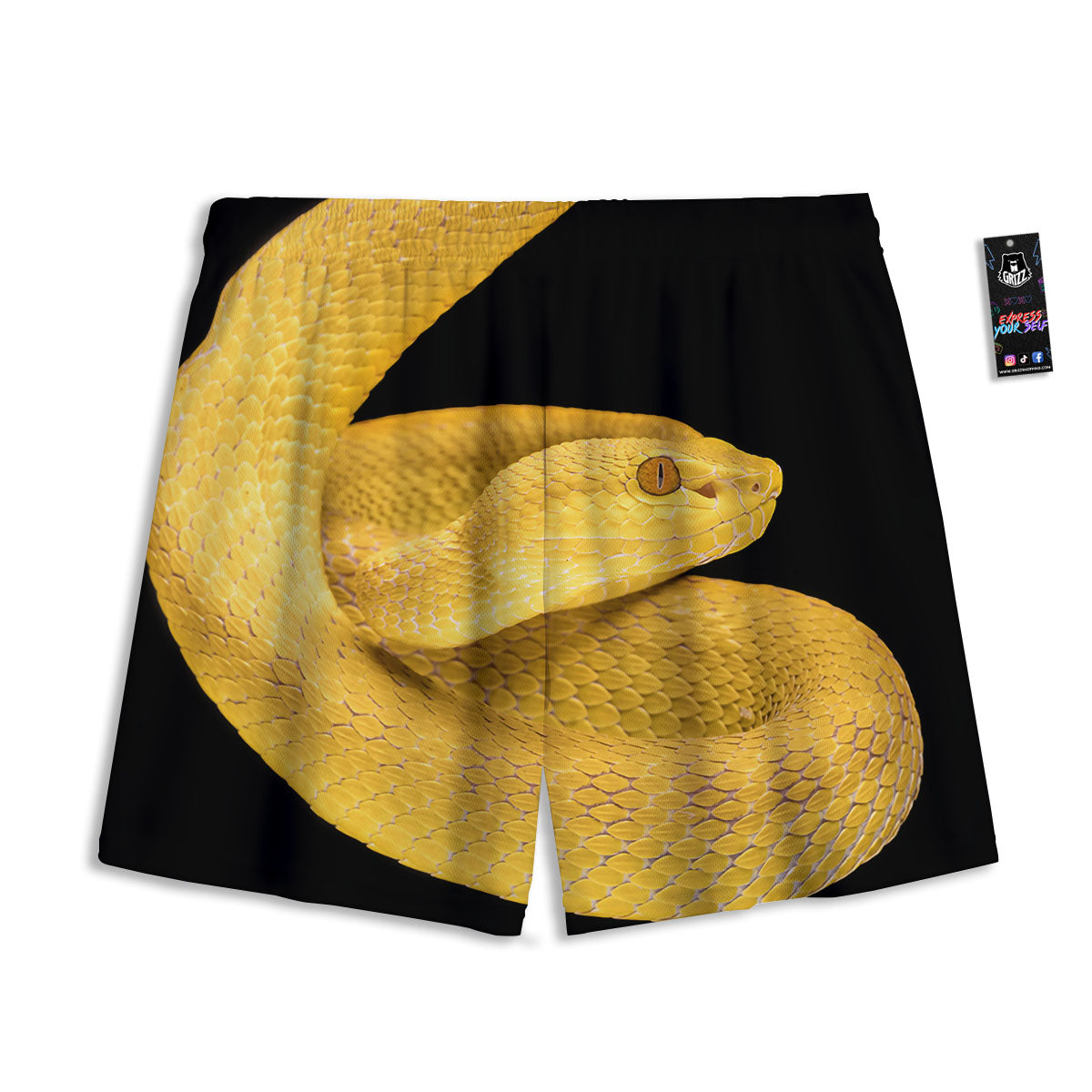 Snake Yellow Print Mesh Shorts