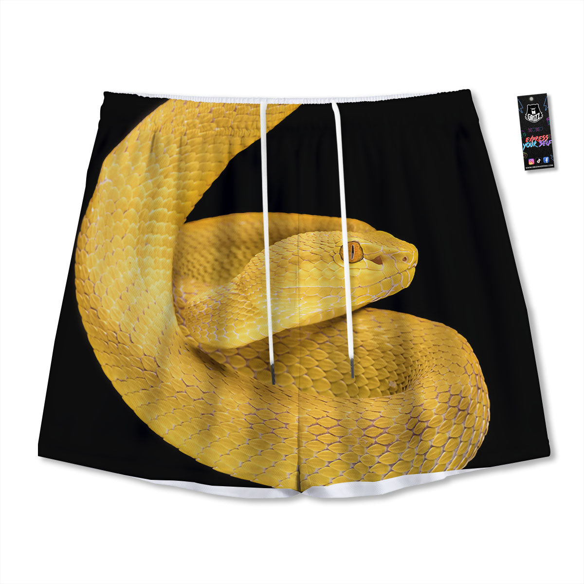 Snake Yellow Print Mesh Shorts