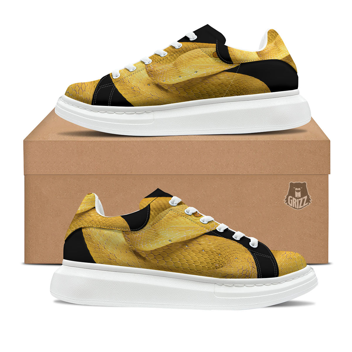 Snake Yellow Print Platform Shoes-grizzshop