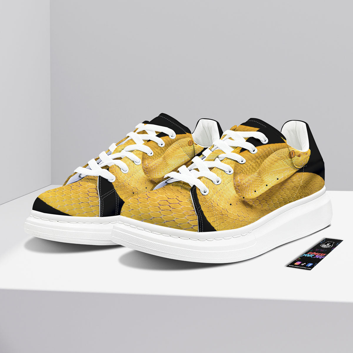 Snake Yellow Print Platform Shoes-grizzshop