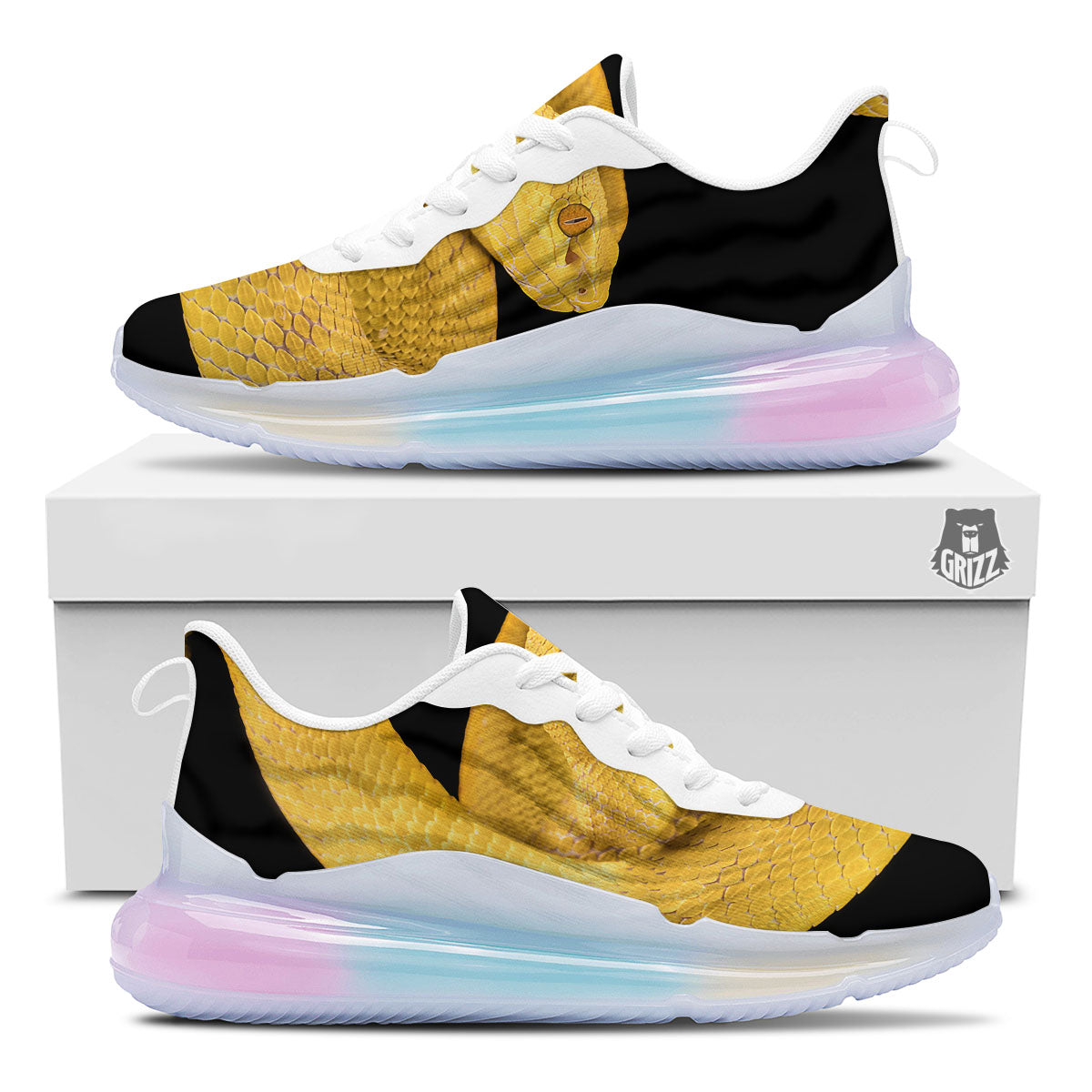 Snake Yellow Print Running Sneakers-grizzshop