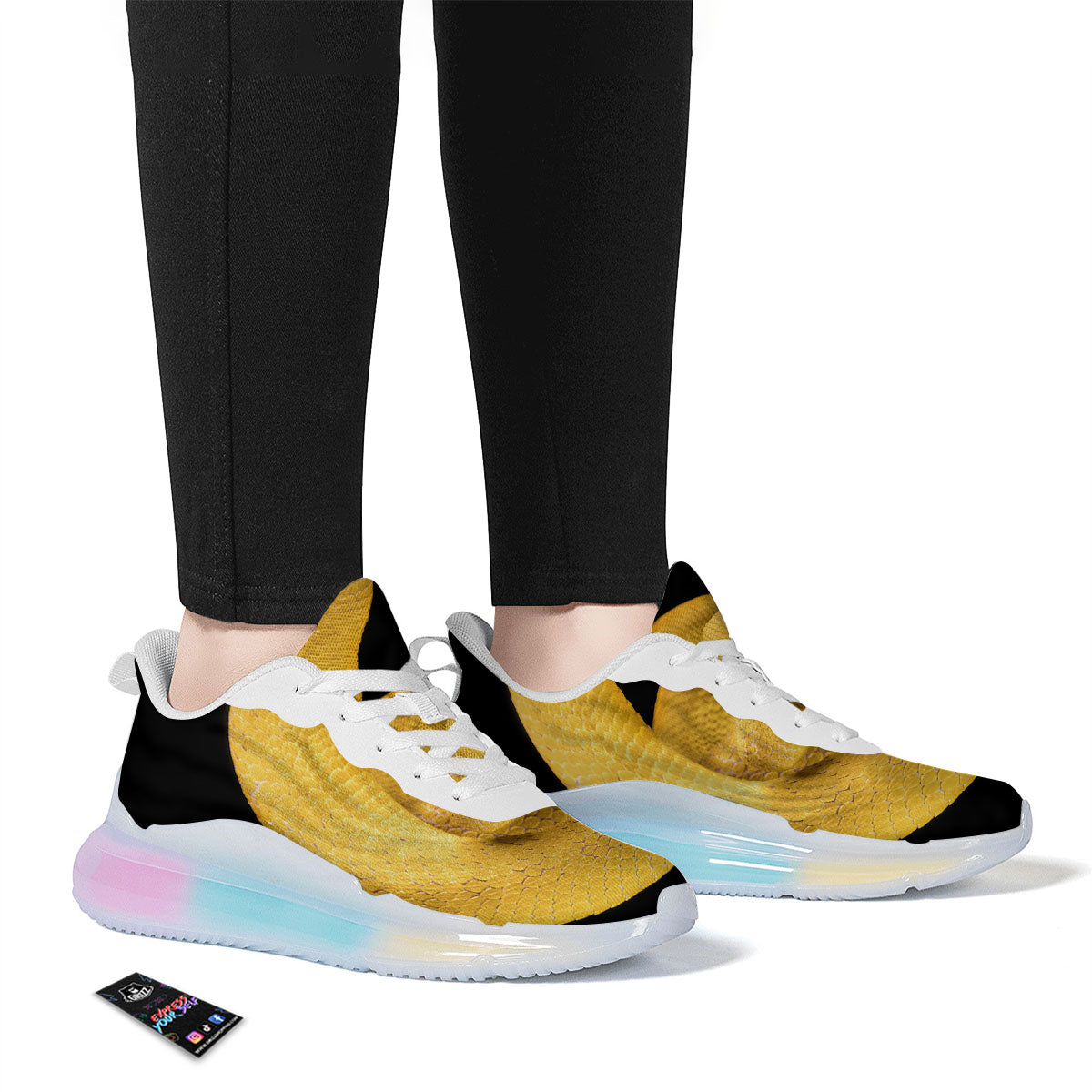 Snake Yellow Print Running Sneakers-grizzshop