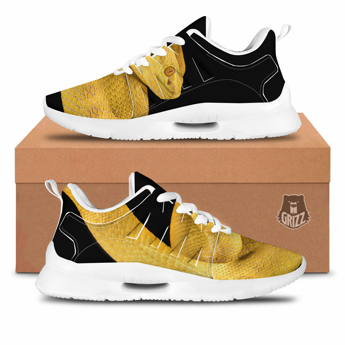 Snake Yellow Print Tennis Shoes-grizzshop