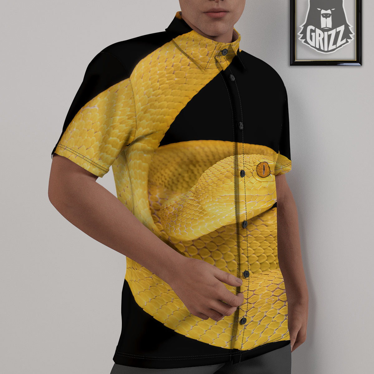 Snake Yellow Print Untucked Shirts-grizzshop