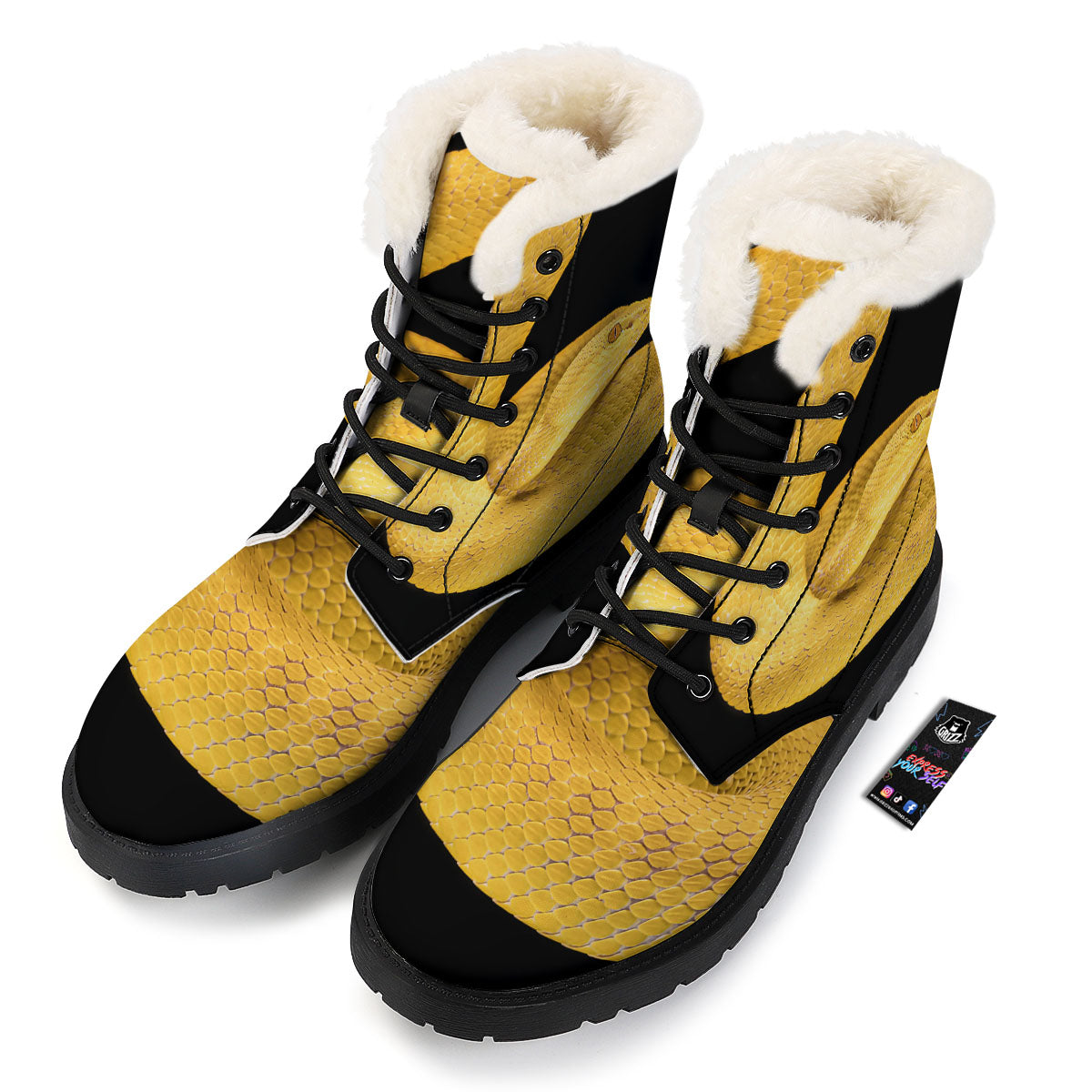 Snake Yellow Print Winter Boots-grizzshop
