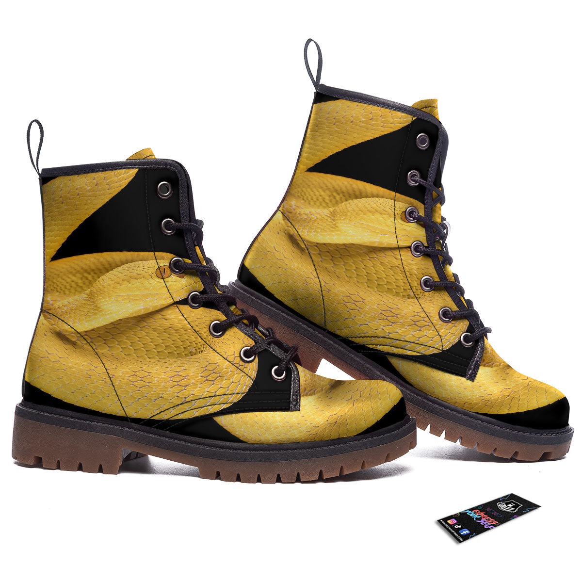 Snake Yellow Print Work Boots-grizzshop