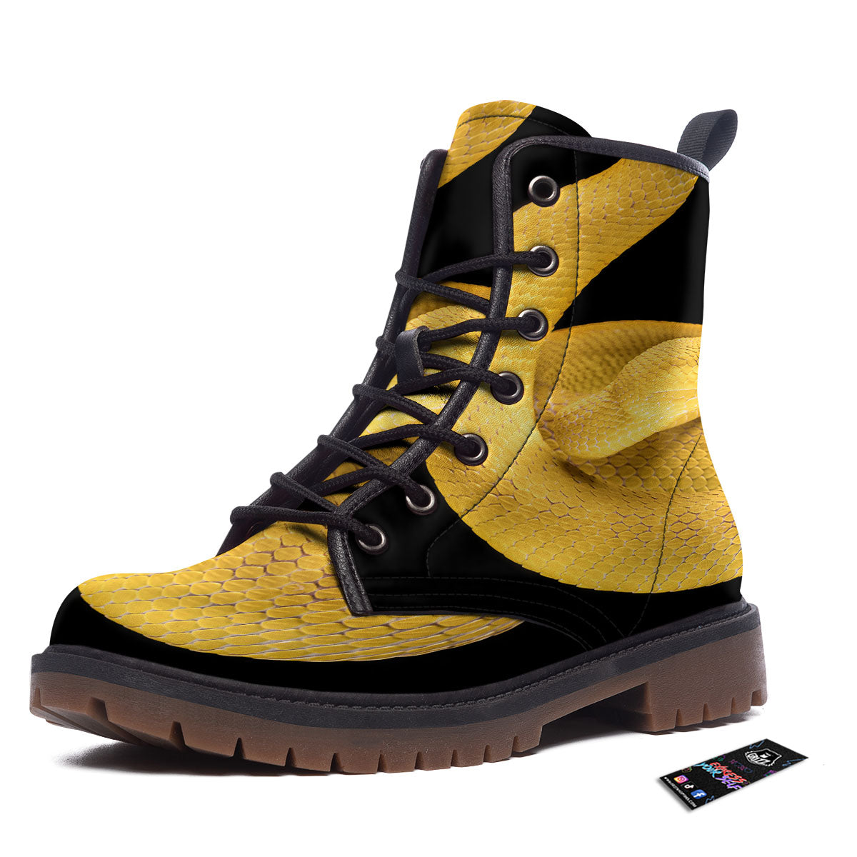 Snake Yellow Print Work Boots-grizzshop