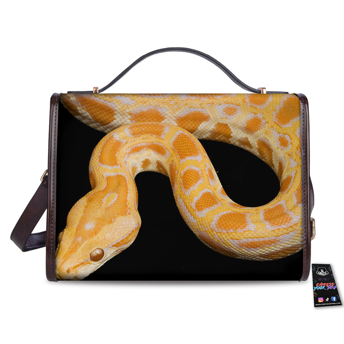Snake Python Yellow Print Women's Satchel Bag