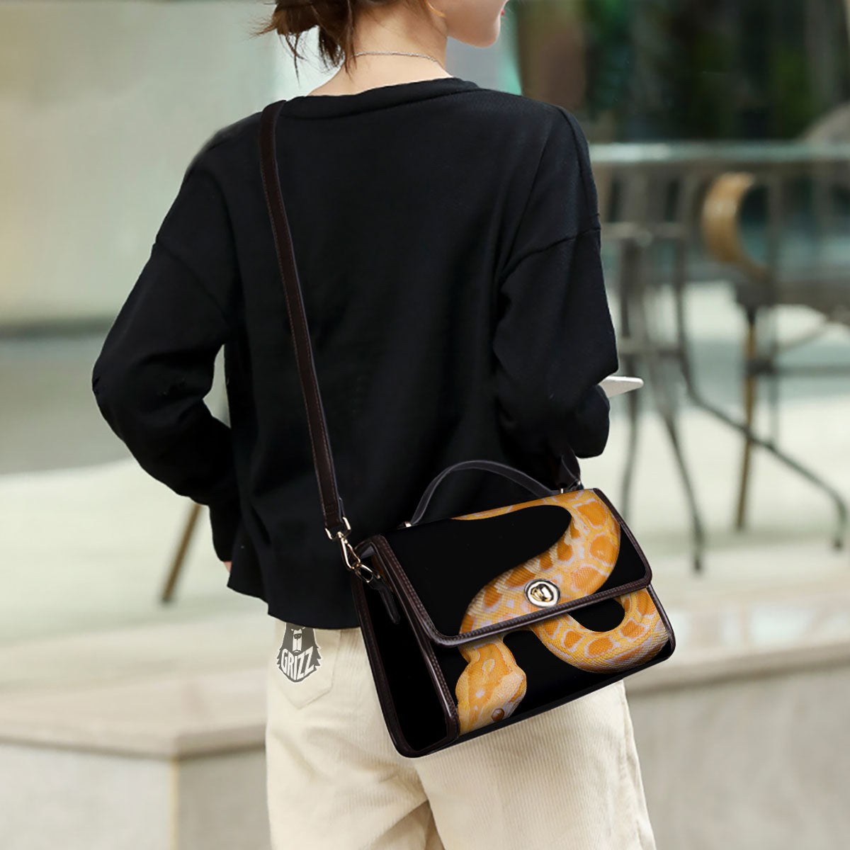 Snake Python Yellow Print Women's Satchel Bag