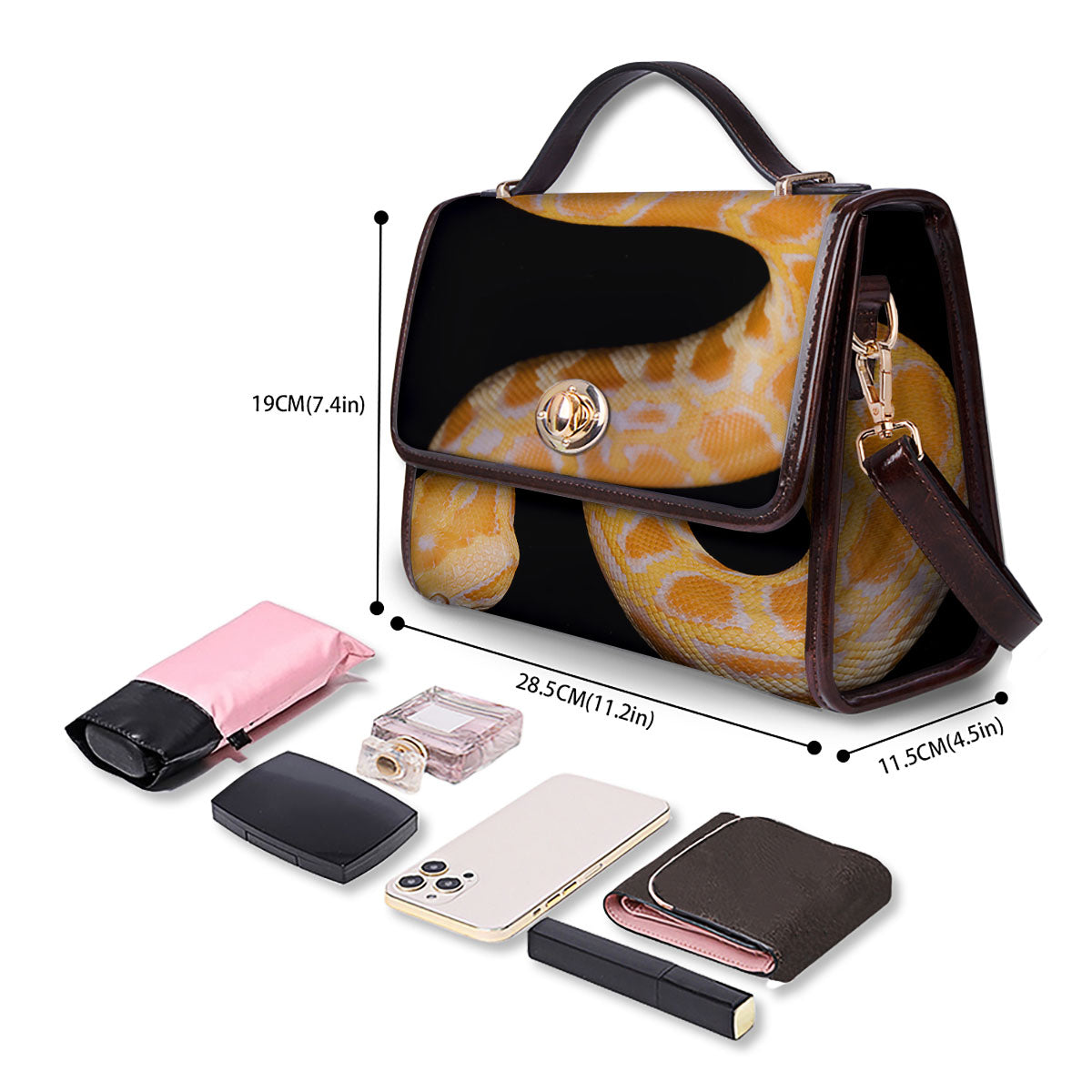 Snake Python Yellow Print Women's Satchel Bag