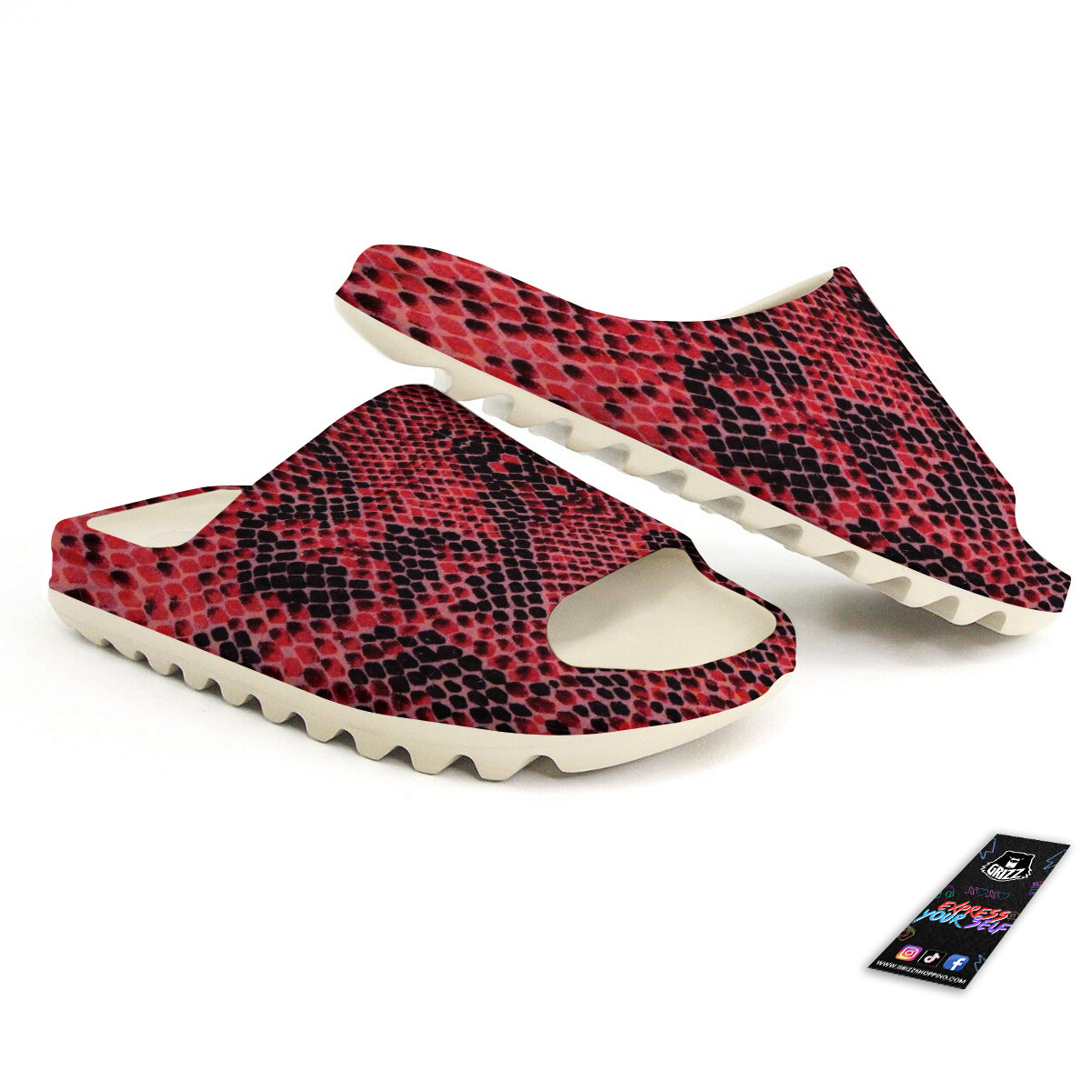 Snake Skin Black And Red Print Sandals-grizzshop