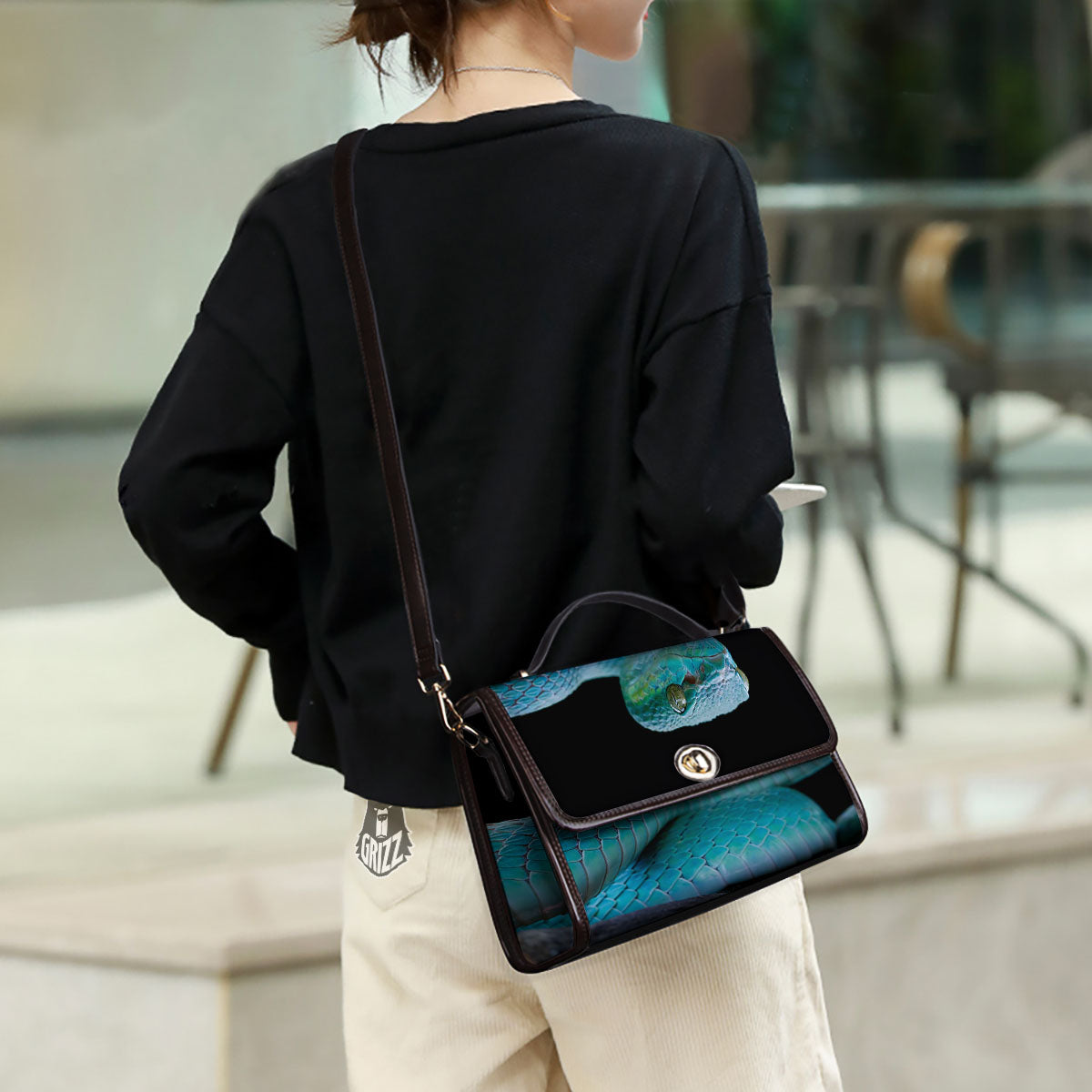 Snake Turquoise Print Women's Satchel Bag