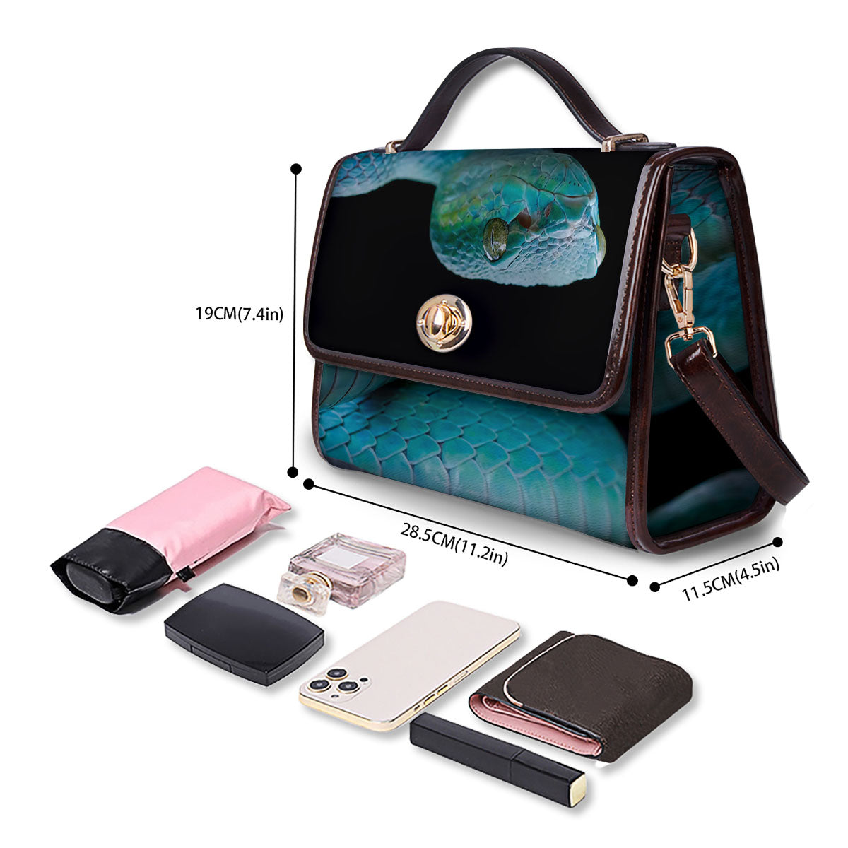 Snake Turquoise Print Women's Satchel Bag