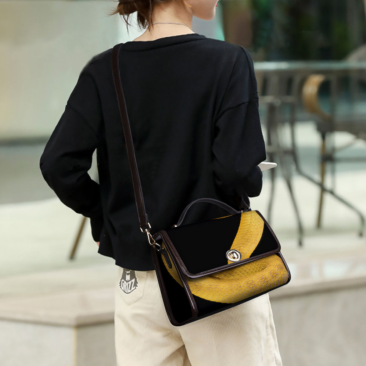 Snake Yellow Print Women's Satchel Bag