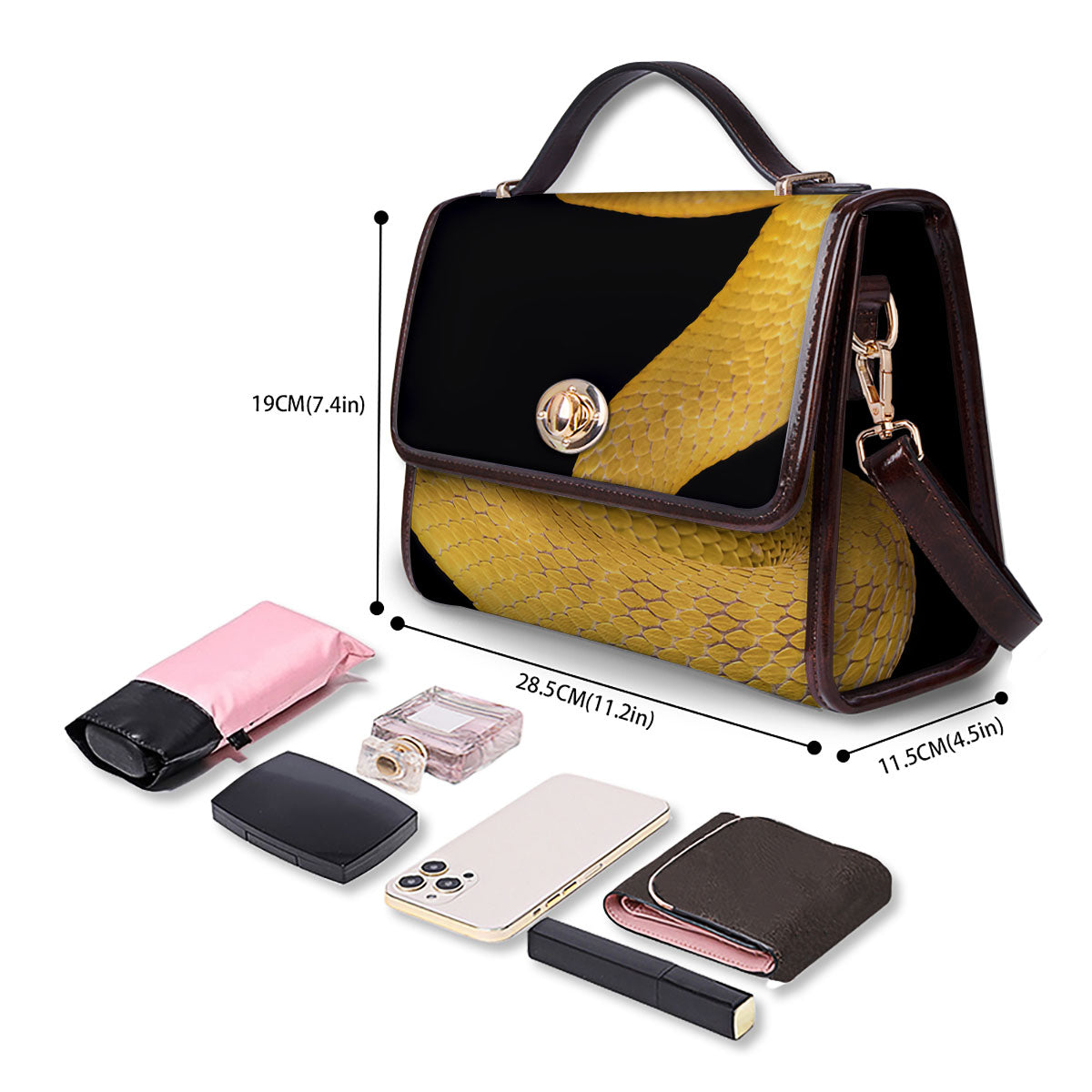 Snake Yellow Print Women's Satchel Bag