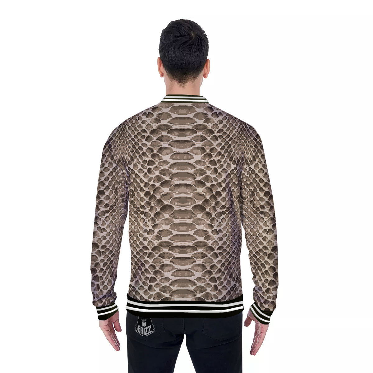 Snakeskin Beige Print Baseball Jacket-grizzshop