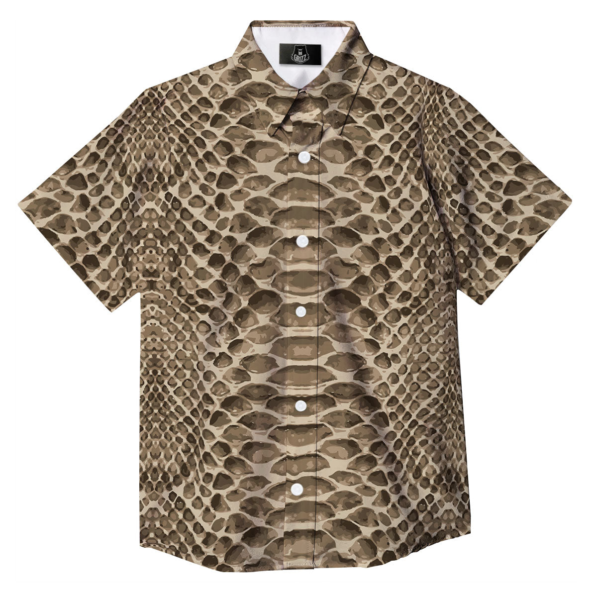 Snakeskin Beige Print Button Up Shirt-grizzshop