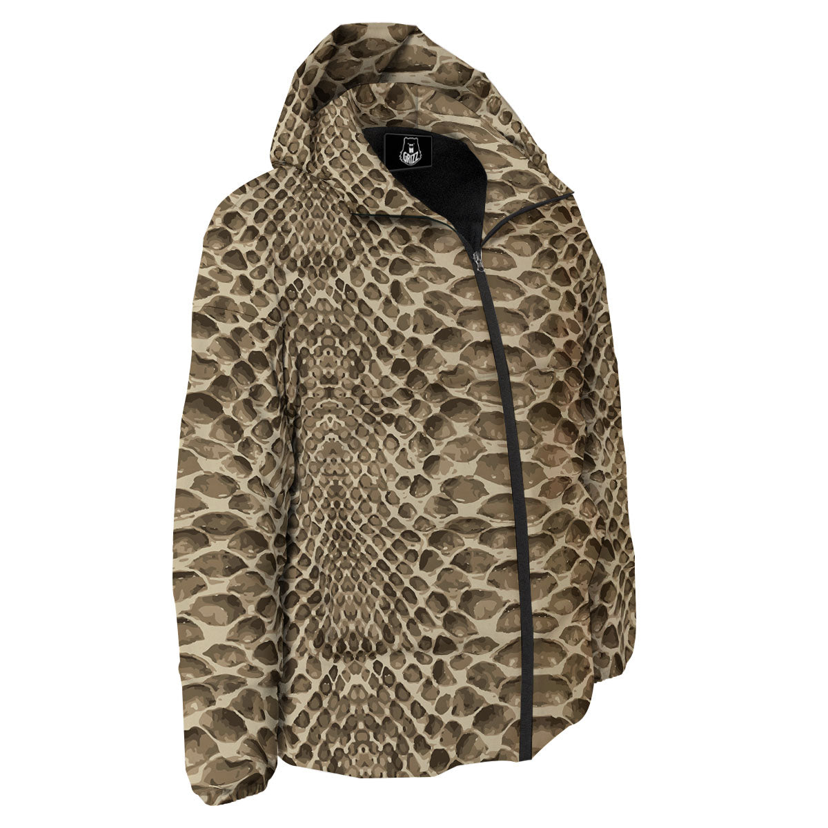 Snakeskin Beige Print Down Jacket-grizzshop