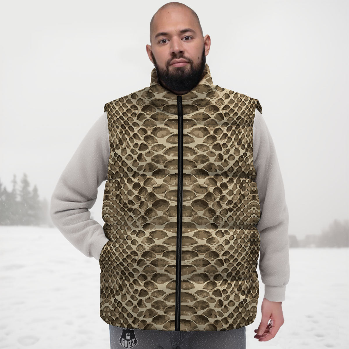 Snakeskin Beige Print Down Vest