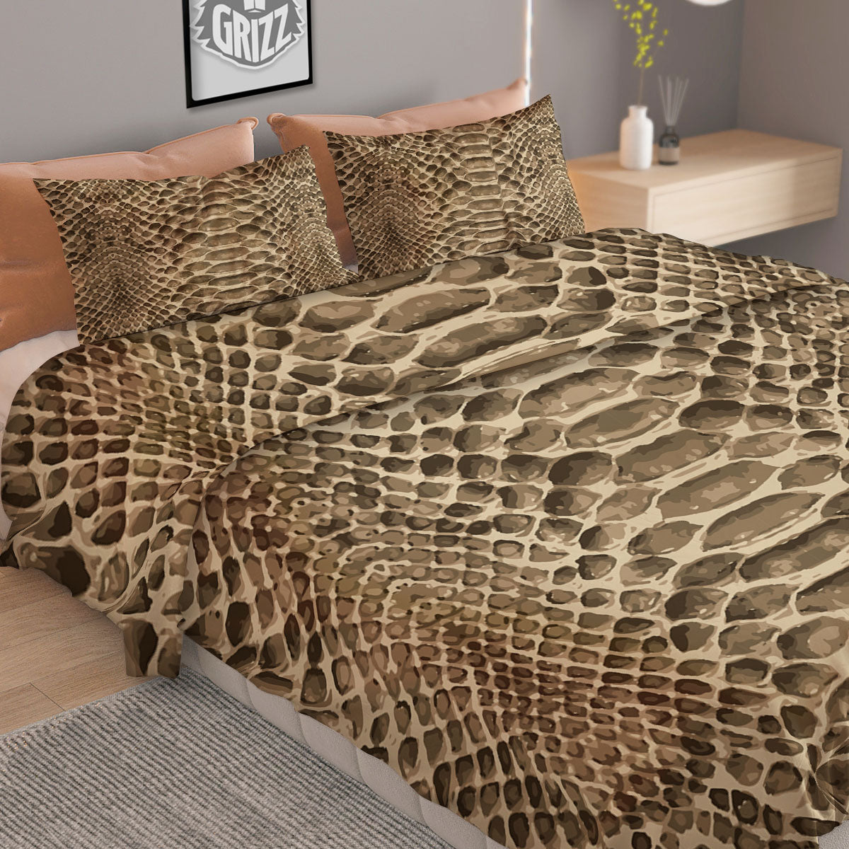 Snakeskin Beige Print Duvet Cover Bedding Set